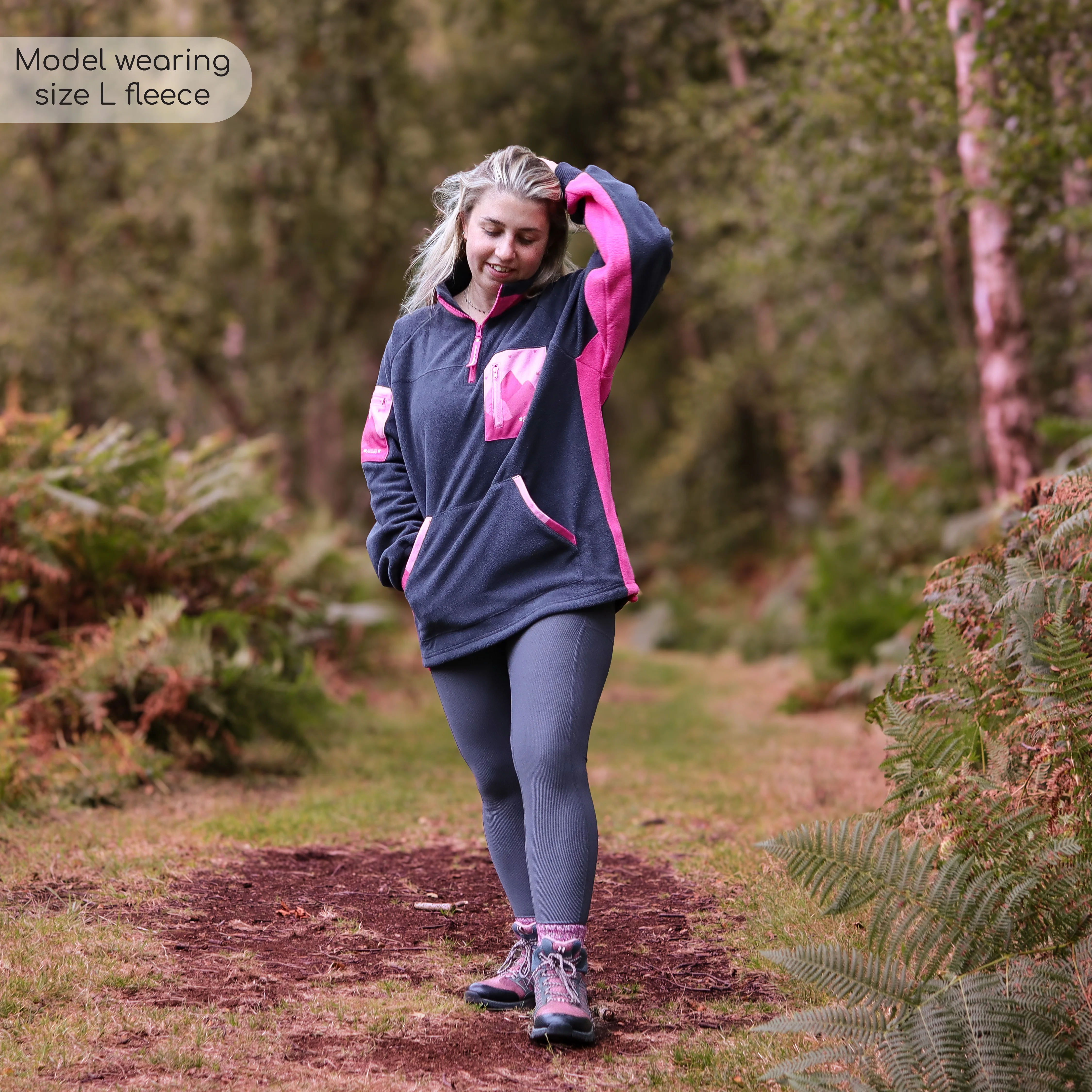 1/4 Zip Fleece - Walkies Ready® Fleece - Charcoal/Pink - Image 8
