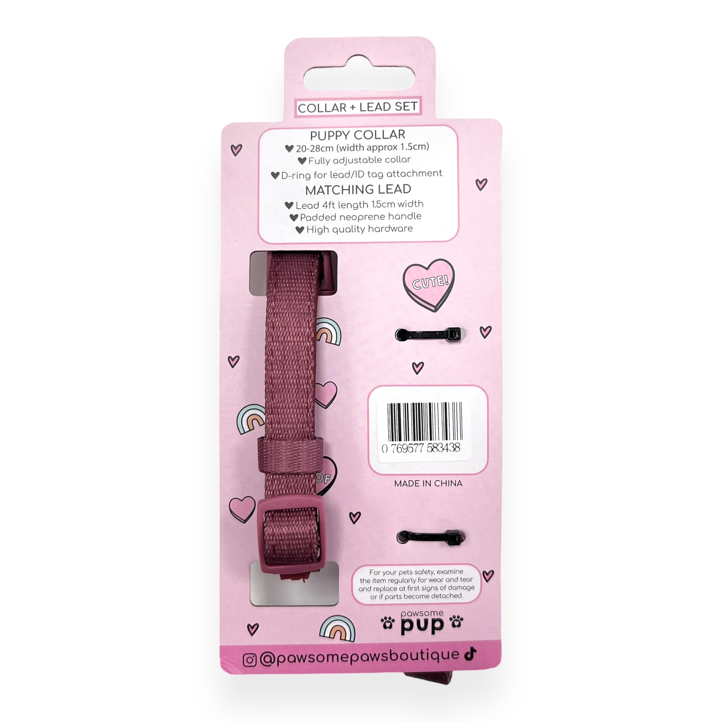 Pawsome Pup Collar and Lead Set - Burgundy - Image 4